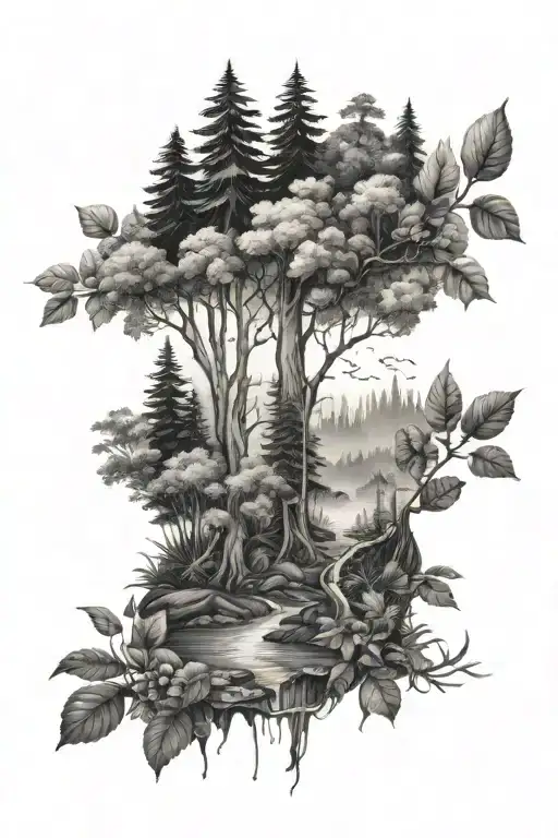 Forest Scene With A Hidden River