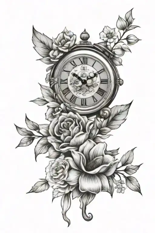 Clock Tattoo Childs Name And Time Of Birth Flowers Bouquet