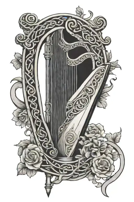 Irish Harp And Celtic Cross