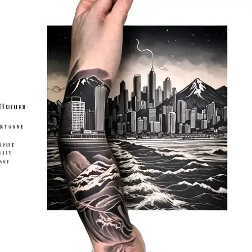 City Skyline Meets Mountain Scenery Arm Sleeve