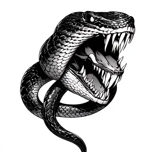 A Snake Enveloping The Blade And A Head With Teeth Enters The Brush