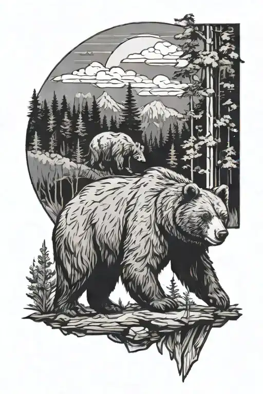 Bear With Forest Scene