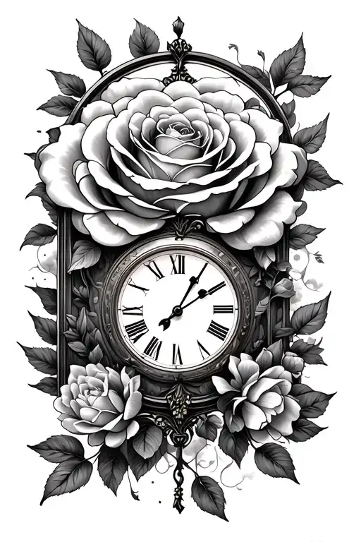 Cloud Background Clock Inside Rose Blooming