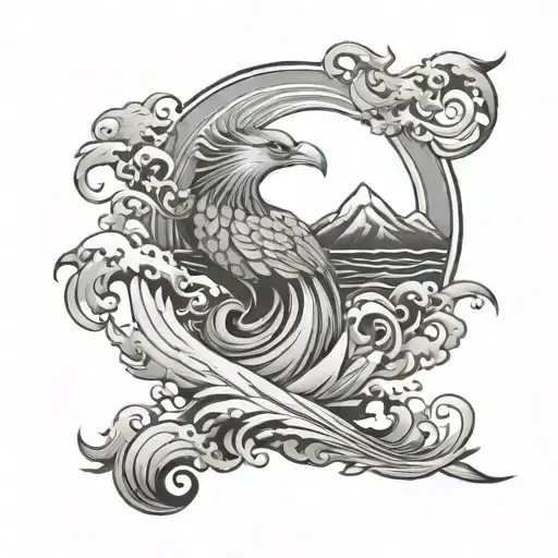 Phoenix Polynesia Style Mountain And Ocean Waves