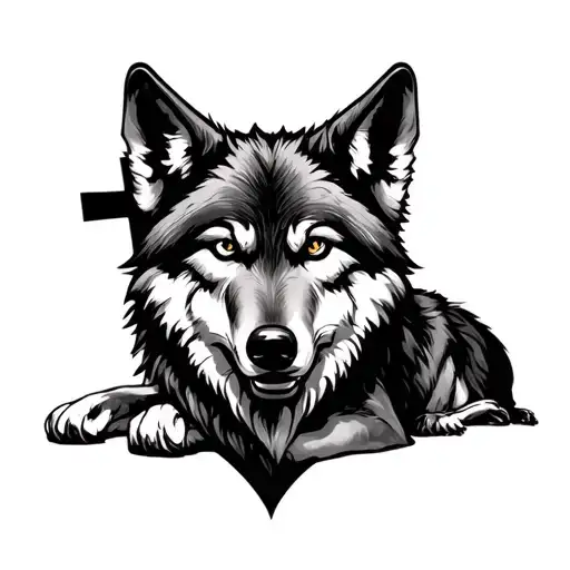 3 Crosses With Wolf Laying In Front Of Them