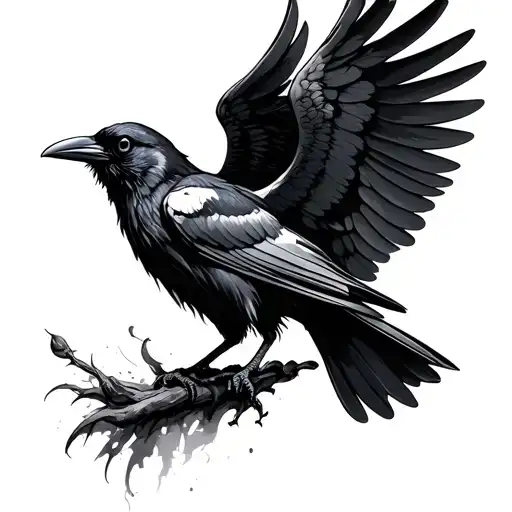 Black Gray -Style Arm Crow With Extended Wings