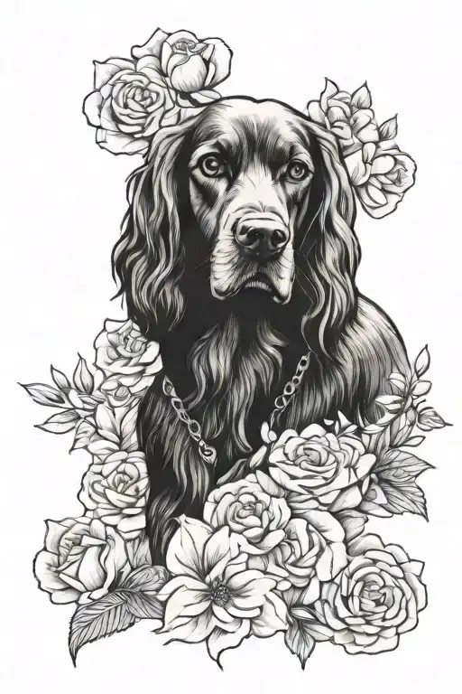 Flowers And Cocker Spaniel Dog
