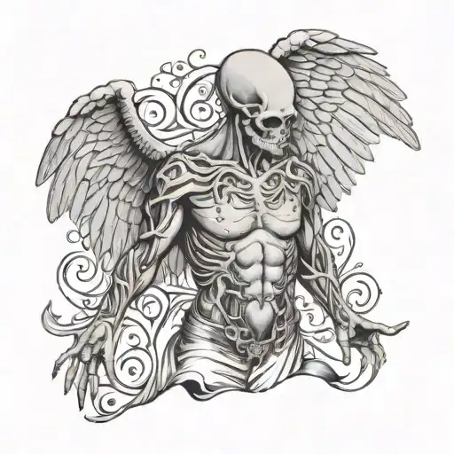 Man Figure With Wing Spread With Chest Bones And Heart Inside