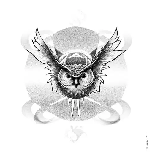 An Owl And A Dragon Intertwined In A Yin And Yang Symbol