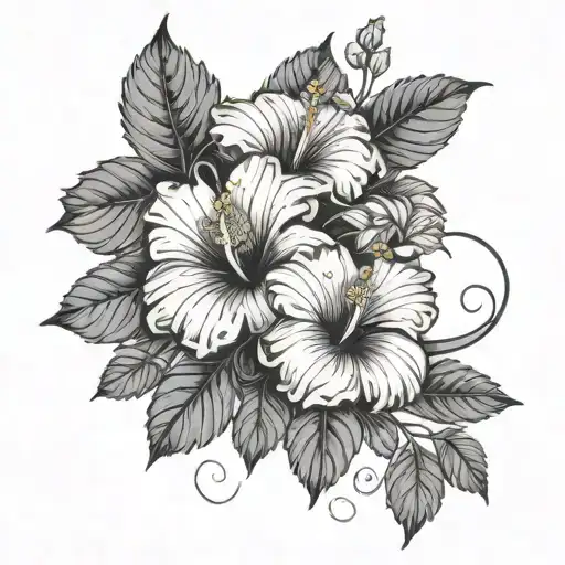 Fine Line Hibiscus Flower With Vines