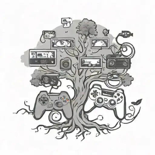 A Family Tree Intertwined With Video Game Symbols And Controllers