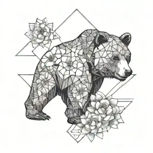 Bear And Flowers Geometric Mandala