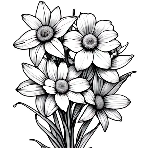 Daisy & Daffodil Bouquet Fine Line