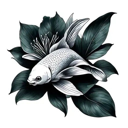 Koi Fish And Canna Lily Flower