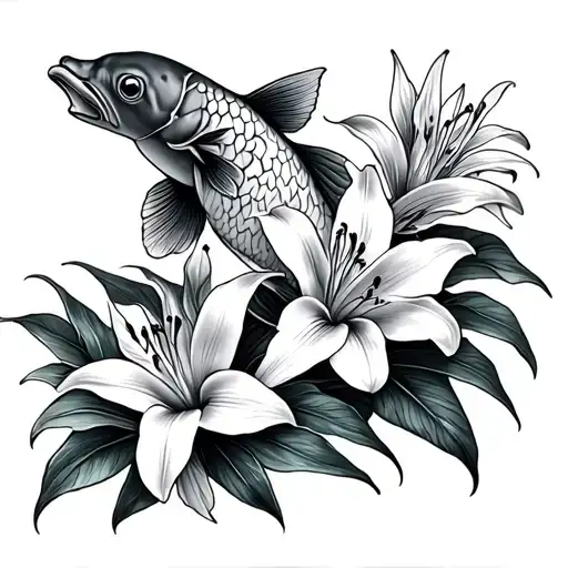 Koi Fish And Canna Lily Flower
