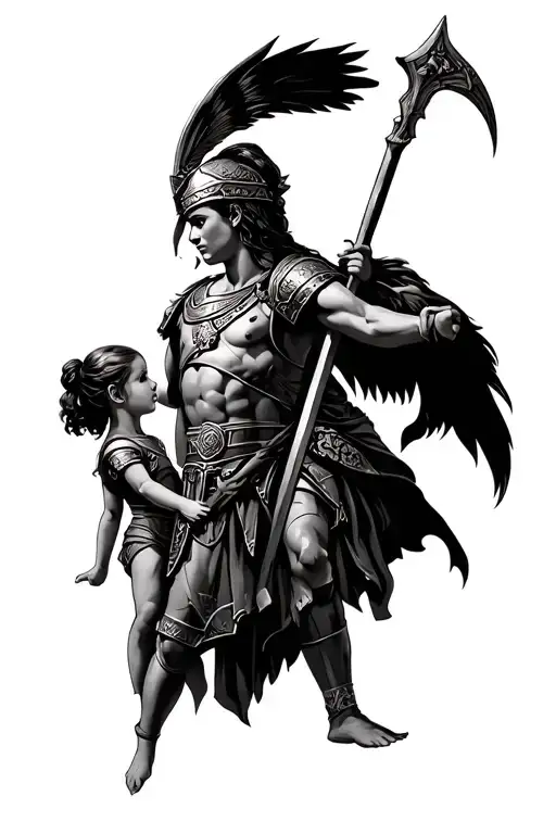 An Roman Legionair Or Gladiator With Something That Represents 2 Daughters