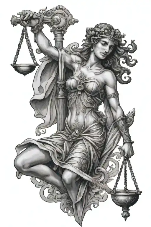Justitia Roman Goddess Holding A Sword And A Libra