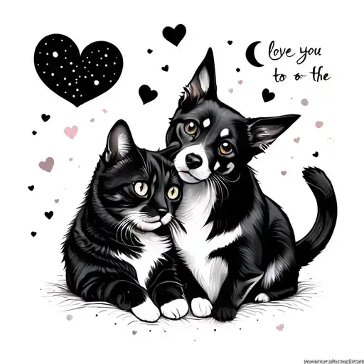 Dog And Cat In Love You To The Moon