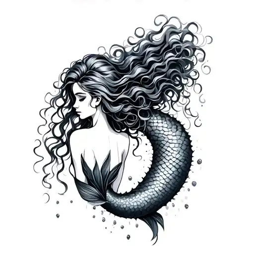 Mermaid From The Back With Curly Hair