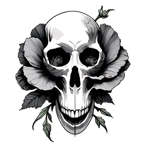 Raven Skull And Poppy Flower
