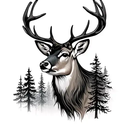 Deer Head With Trees