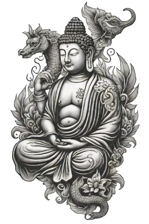 Sitting Buddha And Seahorse