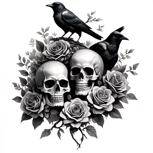 Skulls Roses Grave Stones Dead Tree Crows Perched