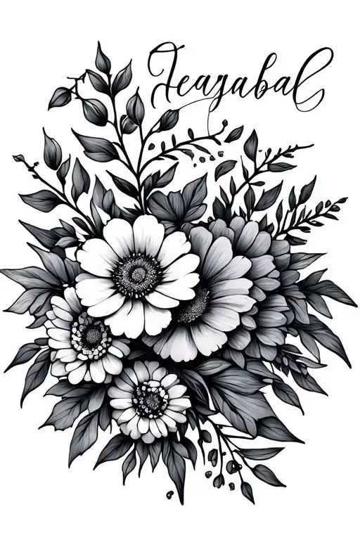 Birth Flower Bouquet With Name Intertwined