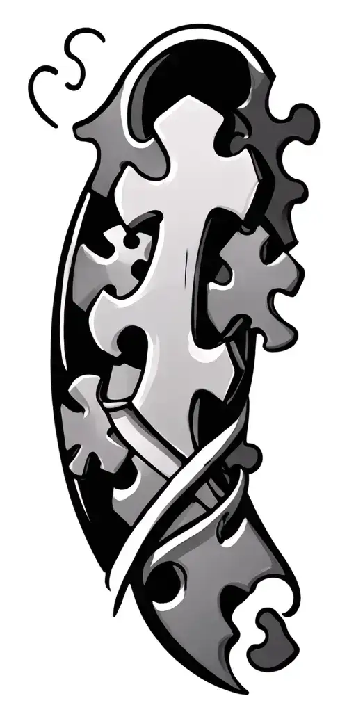 Puzzle Pieces And Irish Cross Intertwined