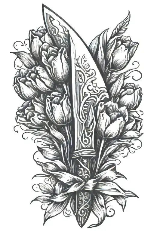 Knife And Tulips Black And Grey