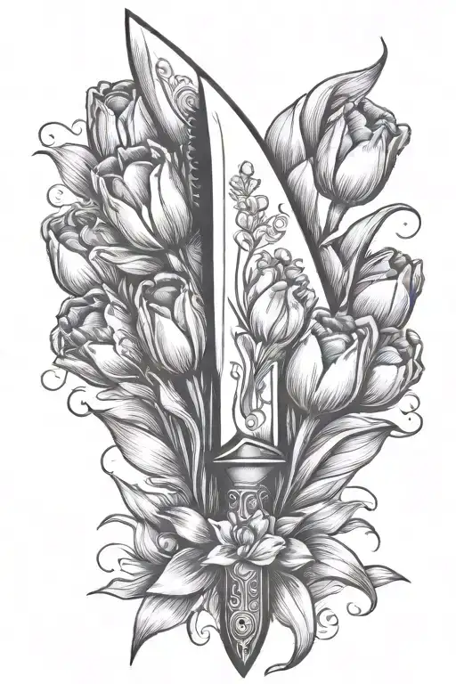 Knife And Tulips Black And Grey