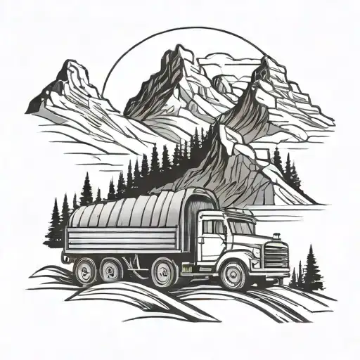 Truck Driving Into Mountain
