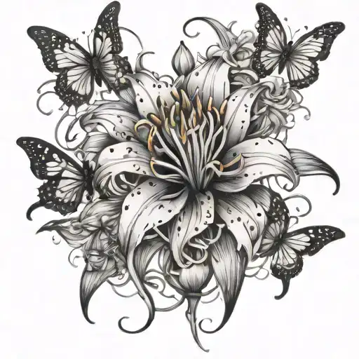 Spider Lilly With Butterflies And Zodiac Starts