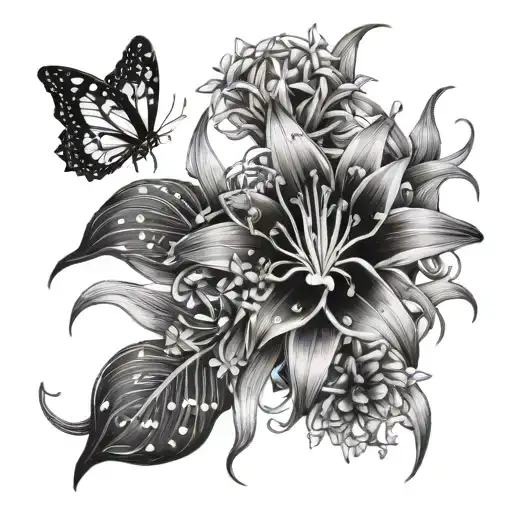 Spider Lilly With Butterflies And Zodiac Stars