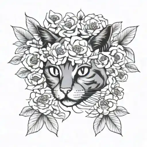 Cat Faces And Flowers Coming