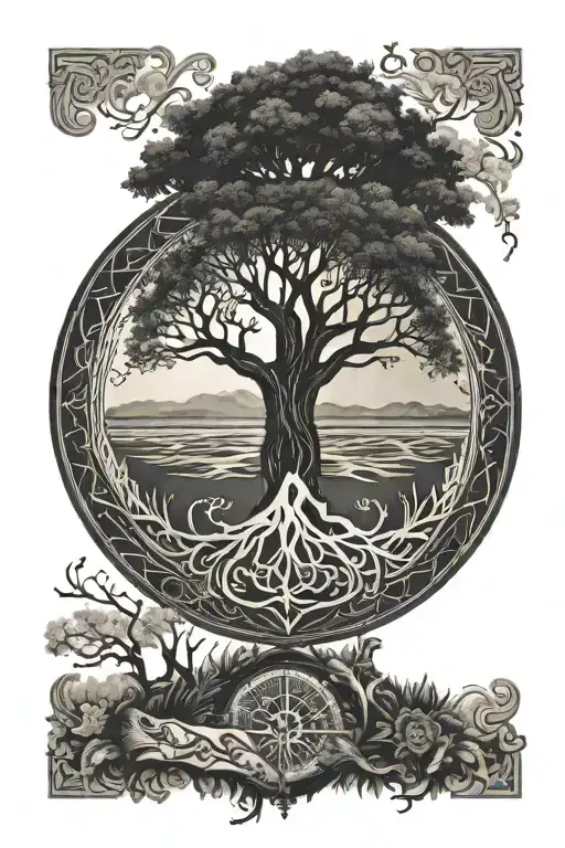 Nordic Tree Of Life Surrounding Nordic Compass