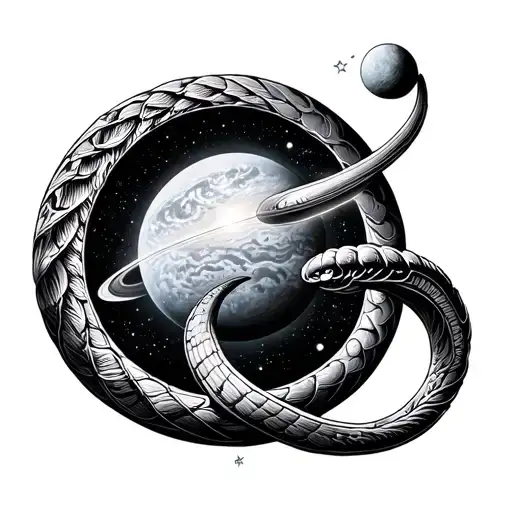 Ouroboros With Galaxy And Planet Inside