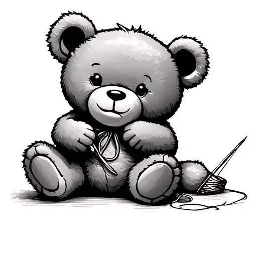 Teddy Bear Holding Needle And Thread Sewing Stuffing In