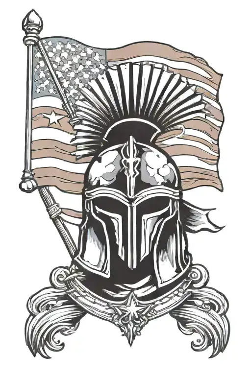 Spartan Helmet With Caduceus And American Flag