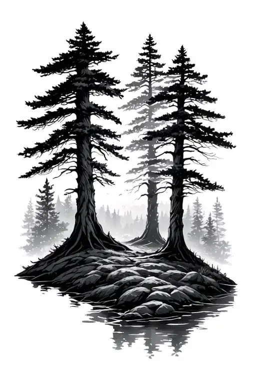 Nature With Trees And Viking Runes