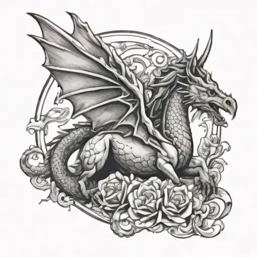 Dragon And Pegasus Womb Tattoo Featuring