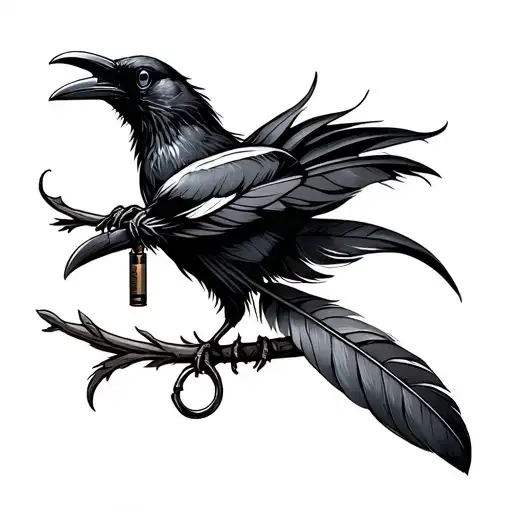 Square Lighter With A Raven Feather