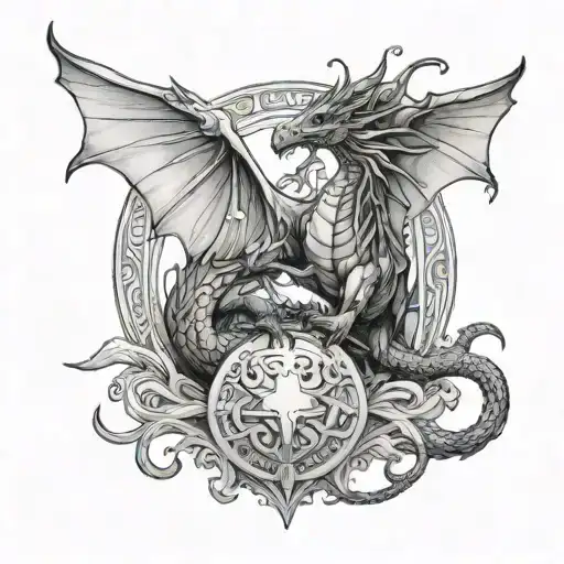 Dragon And Pegasus Womb Tattoo Featuring