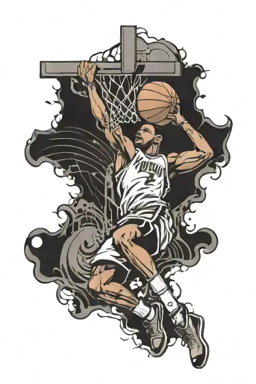 Christian Cross With Basketball Player Dunking