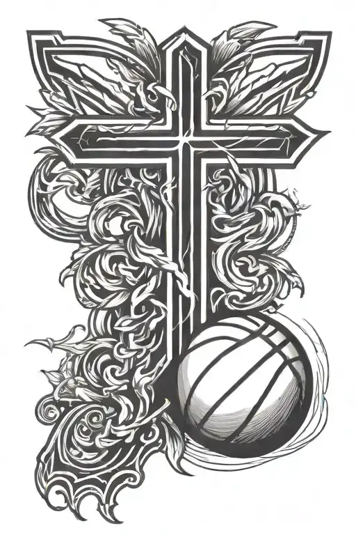 Christian Cross With Basketball Shining