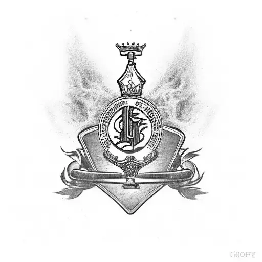 Motorcycle Club Logo Featuring A Spirit Bottle And A Crown