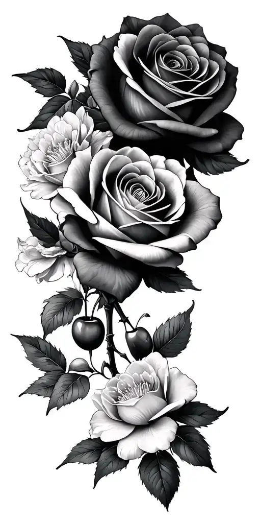 Roses And Cherry Blossoms Blomed