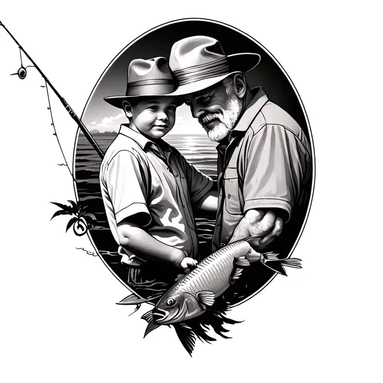 Fishing Tattoo Featuring Grandpa And Grandson