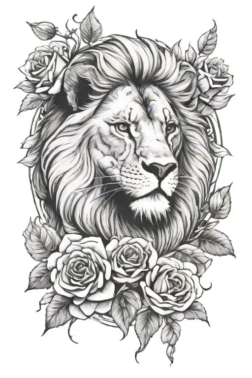 Lion And Roses