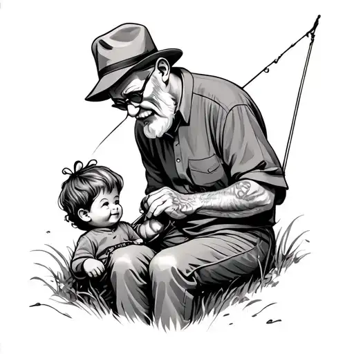 Grandkid And Grandpa Casting Their Line